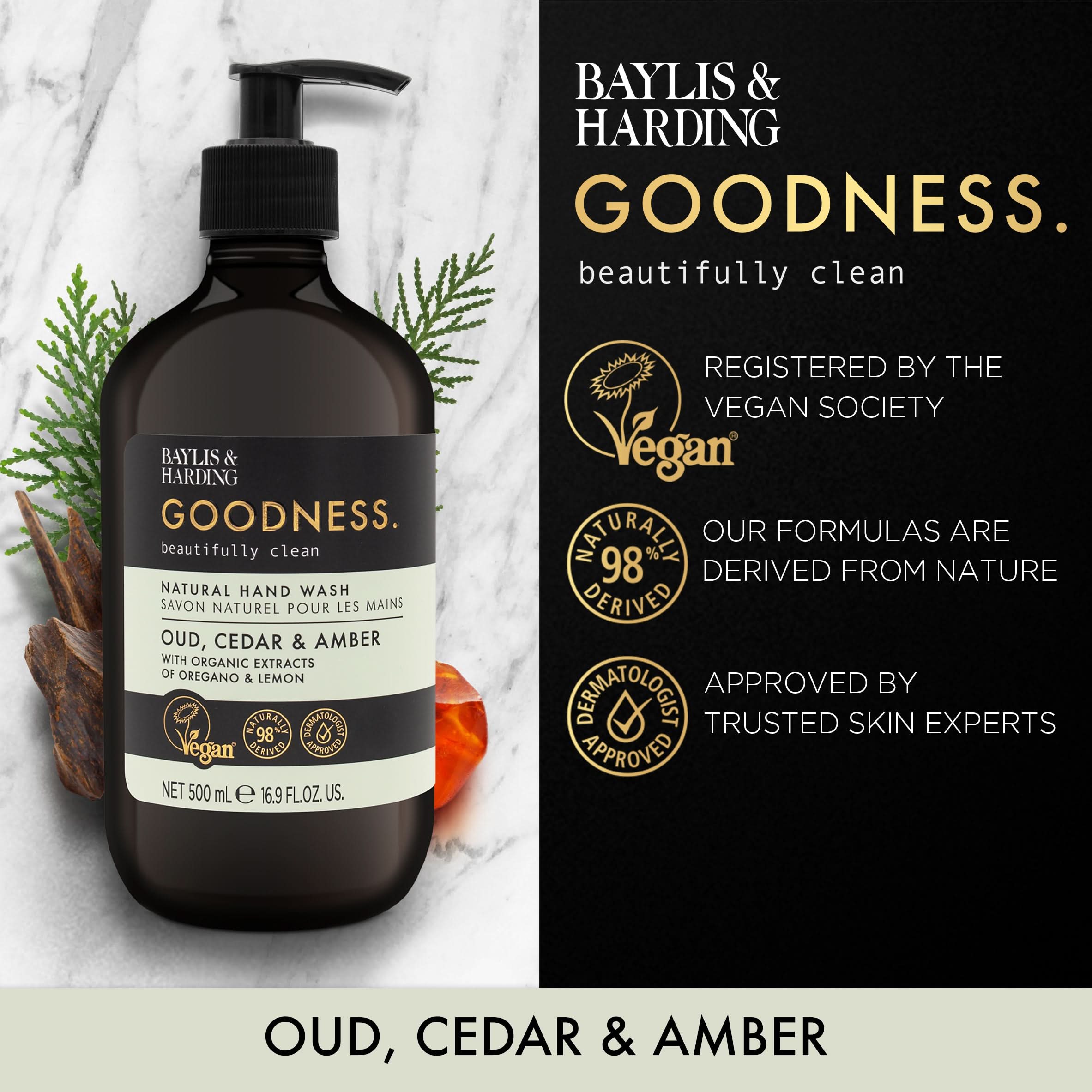 Baylis & Harding Goodness Oud, Cedar & Amber Hand Wash 500ml