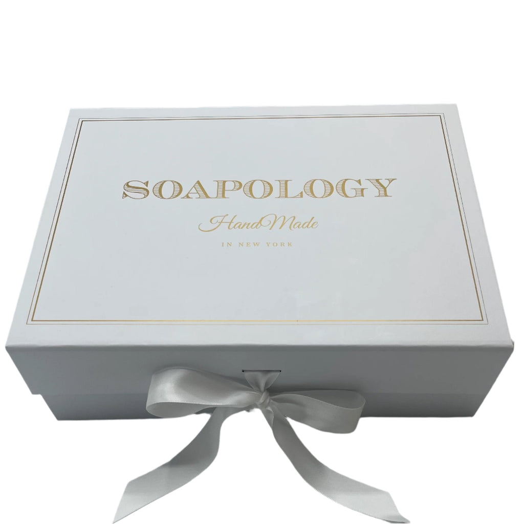 SoapologyNYC Signature Gift Box with assorted soaps and skincare products, beautifully arranged in a gift box for gifting.
