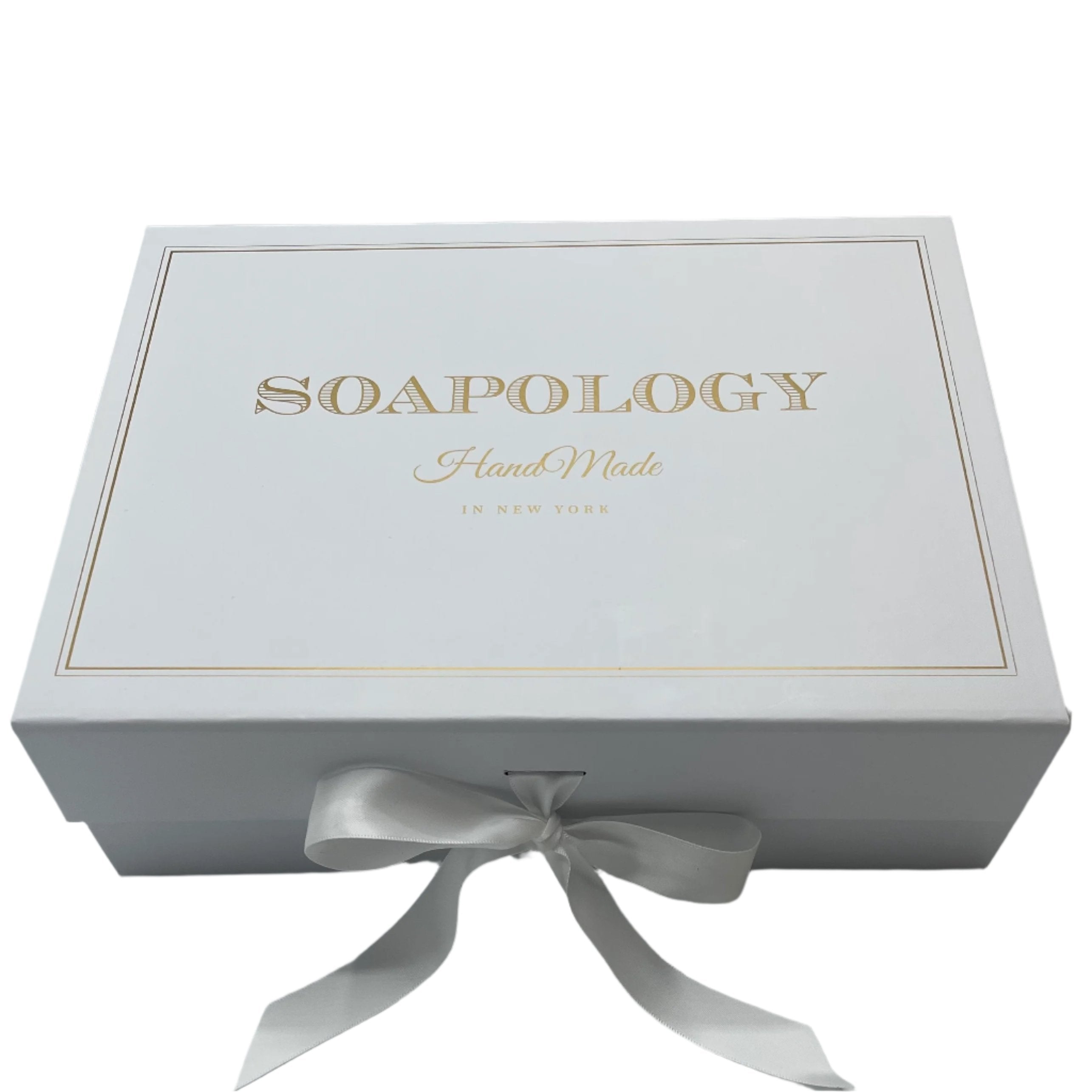 SoapologyNYC Signature Gift Box with assorted soaps and skincare products, beautifully arranged in a gift box for gifting.