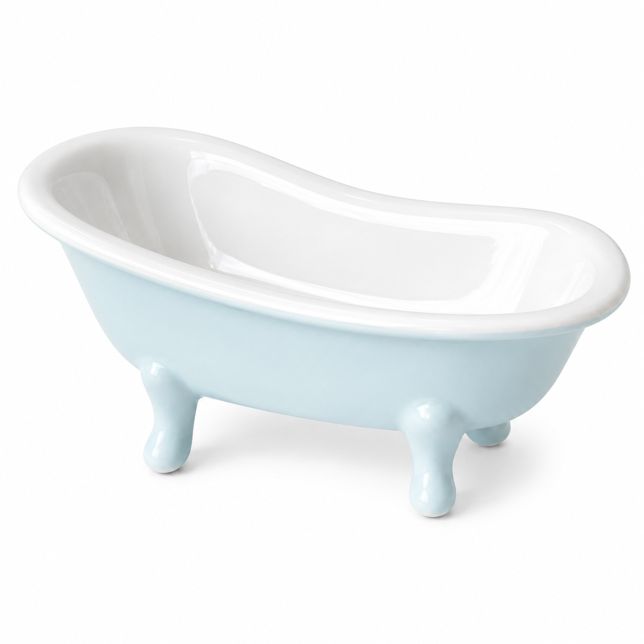 Pastel Blue & White Ceramic Clawfoot Bathtub Soap Dish